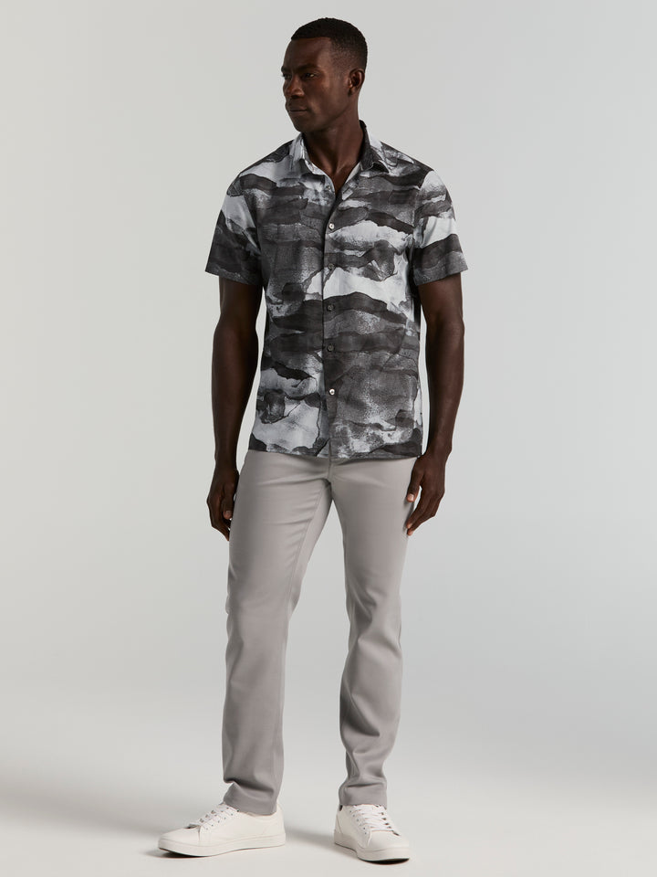 Cotton Abstract Wave Print Shirt (Black) 