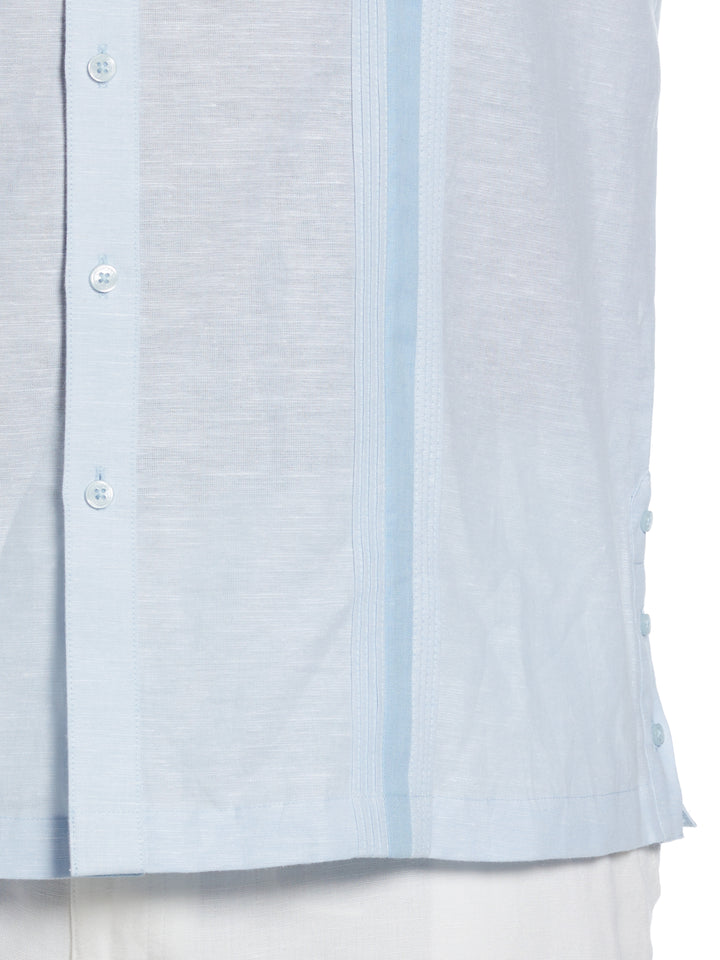 Big & Tall Linen Blend Cross Dye Guayabera Shirt (Cerulean) 
