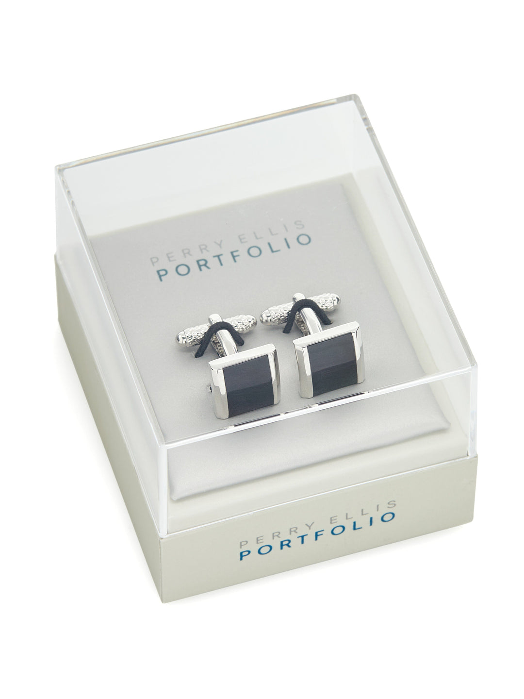 Black Square Silver Cufflinks (Blk) 