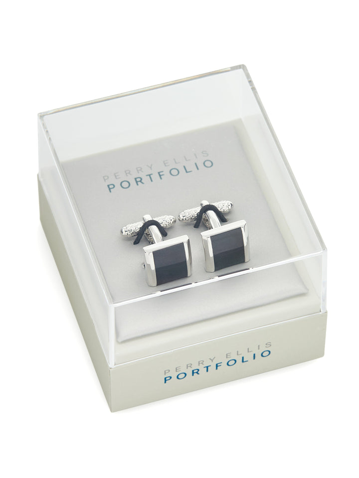 Black Square Silver Cufflinks (Blk) 