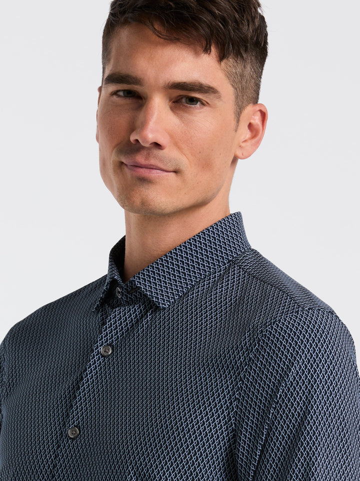 Slim Fit Diamond Geo Print Shirt (Dark Sapphire) 