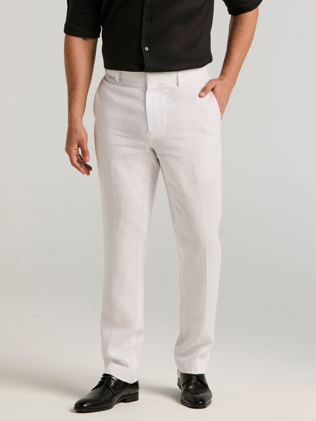 Delave Linen Flat Front Pant (Brilliant White) 
