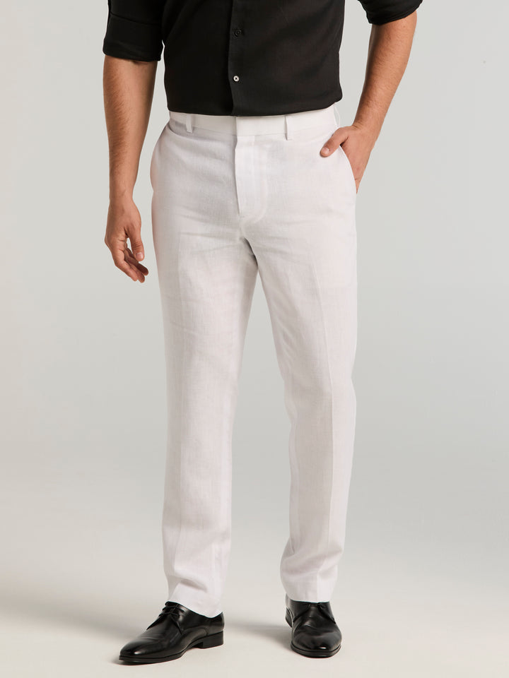 Delave Linen Flat Front Pant (Brilliant White) 