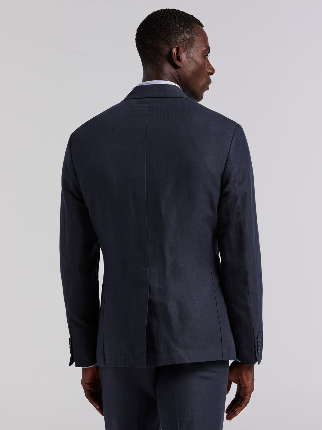 Linen Blend Herringbone Jacket (Dark Sapphire) 