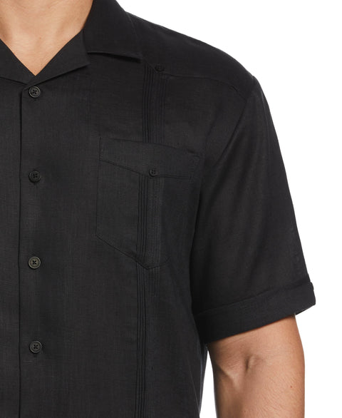 Big and Tall 100% Linen Short Sleeve 4 Pocket Guayabera (Jet Black) 