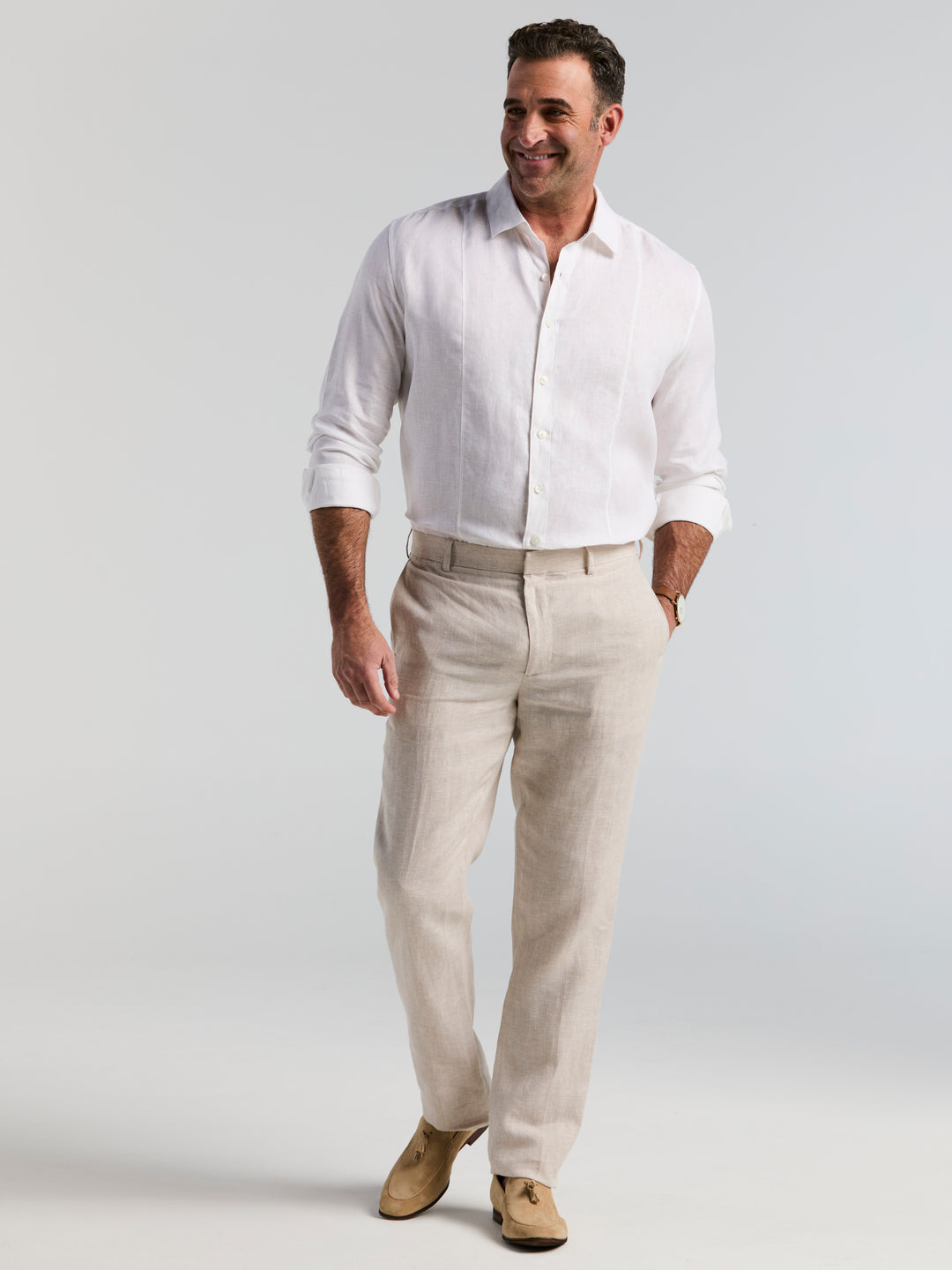 BIG & TALL DELAVE LINEN FLAT FRONT PANT (Natural Linen) 
