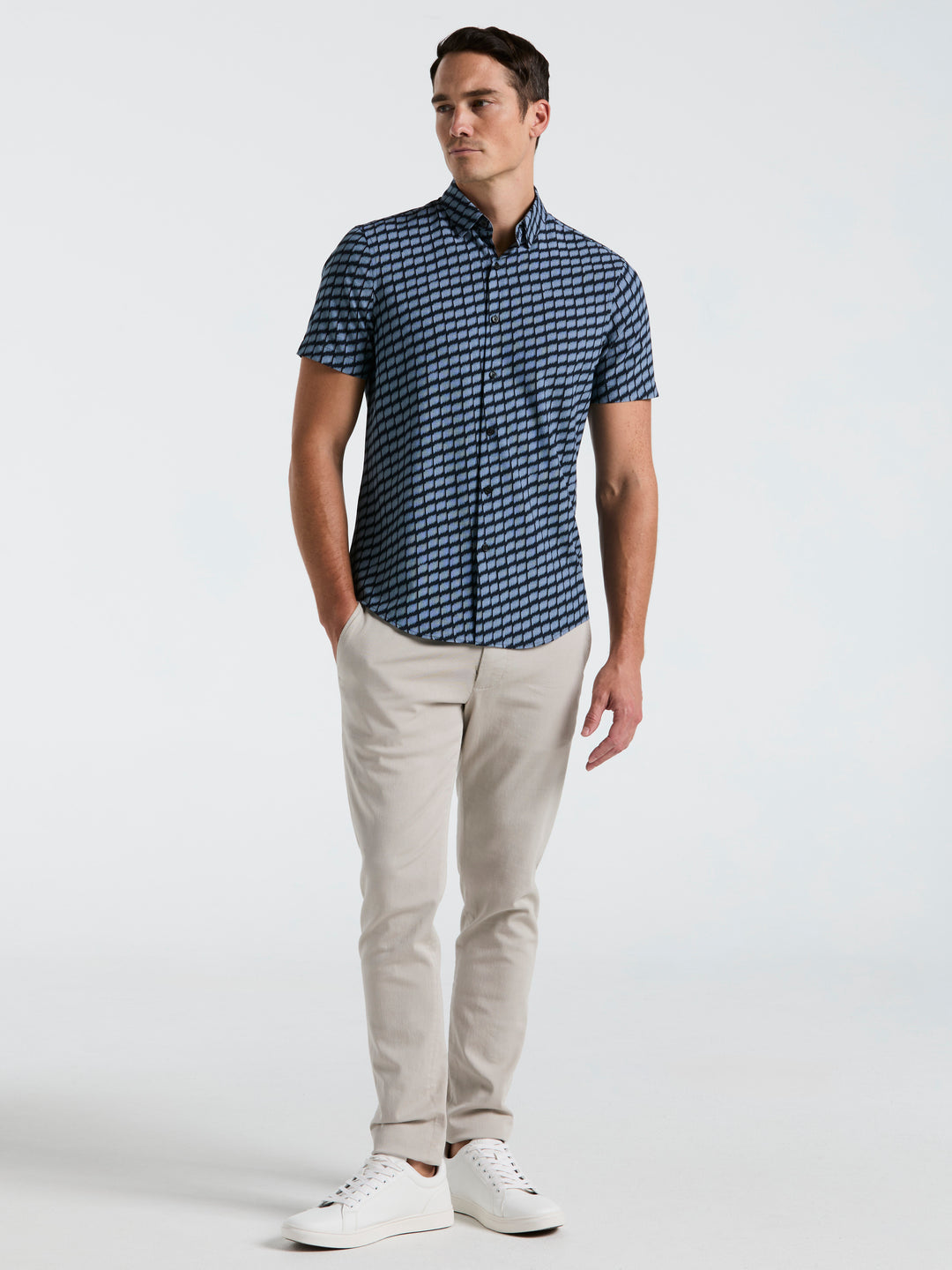 Hash Mark Print Slim Fit Shirt (Dark Sapphire) 