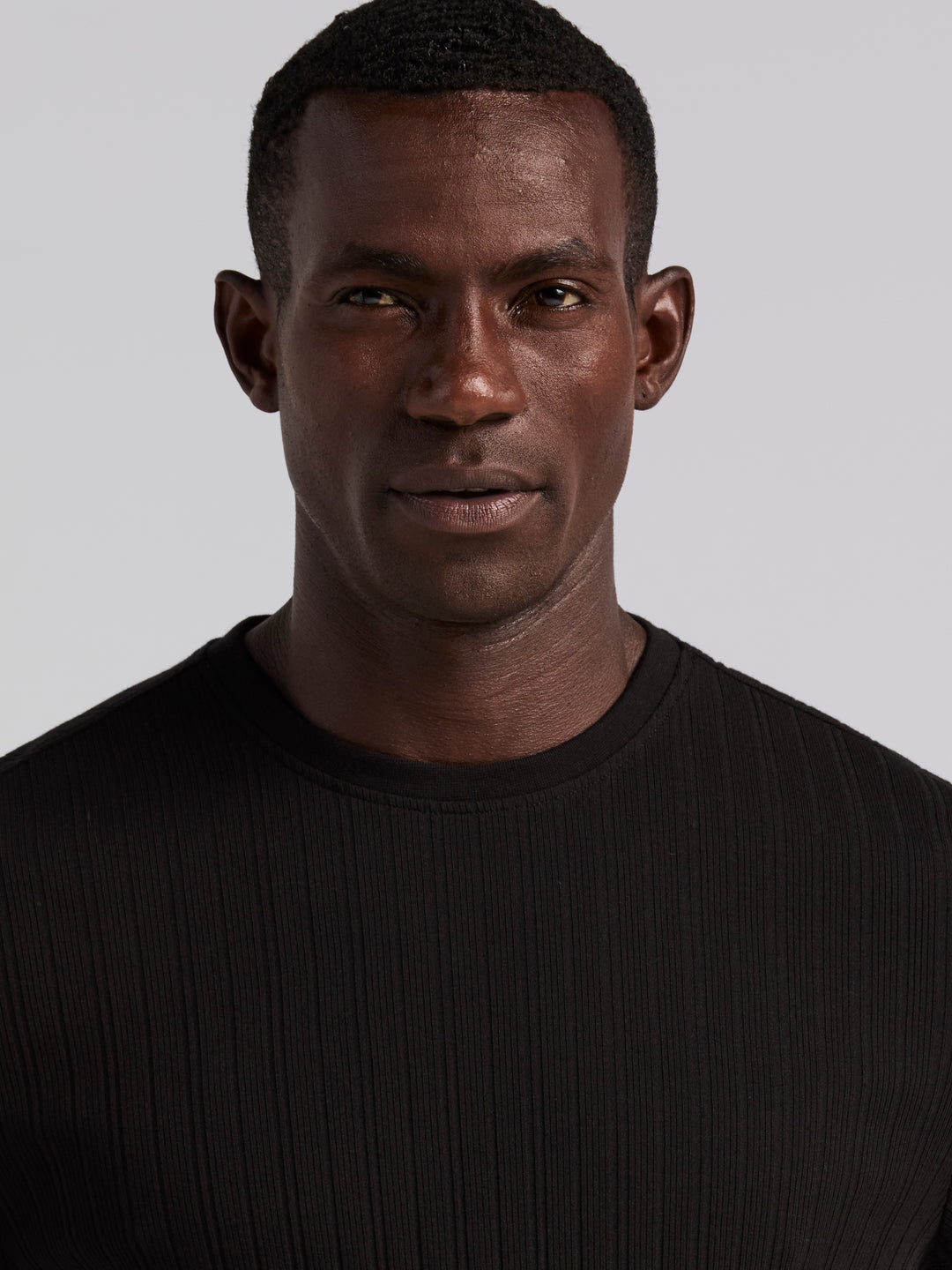 Textured Ribbed Crew Neck Tee (Black) 