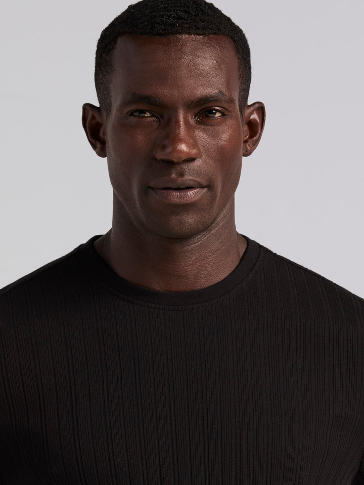 Textured Ribbed Crew Neck Tee (Black) 