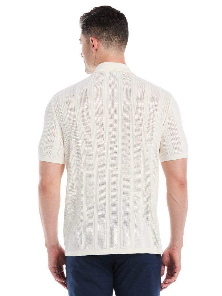Mesh Stripe Short Sleeve Sweater (Egret) 