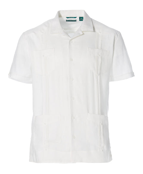 Big and Tall 100% Linen Short Sleeve 4 Pocket Guayabera (Bright White) 
