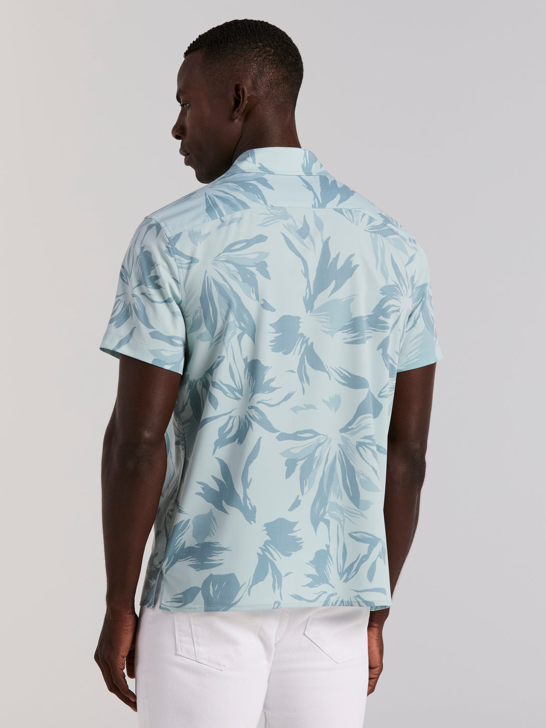 Camp Collar Floral Print Soft Touch Shirt (Cloud Blue) 