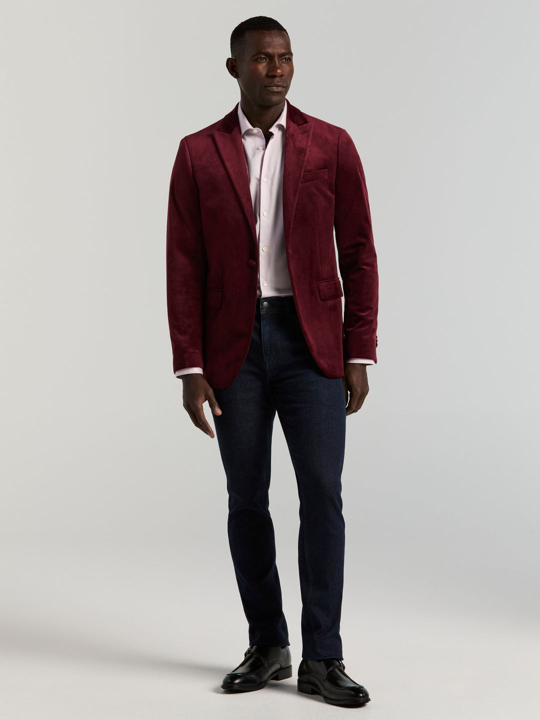 Slim Peak Lapel Velvet Jacket (Zinfandel) 