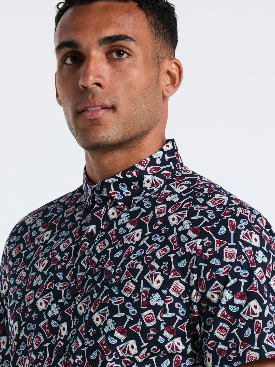 Cotton Drinks Print Shirt (Dark Sapphire) 