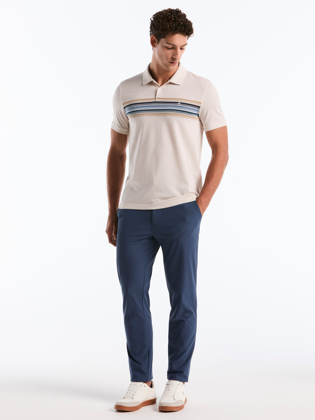 Birdseye Pique Multi Chest Stripe Polo (Birch) 