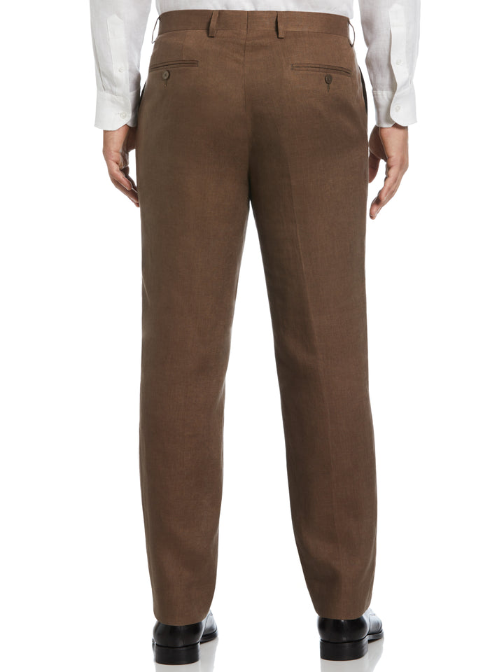 100% Linen Solid Flat Front Pant (Cappuccino) 