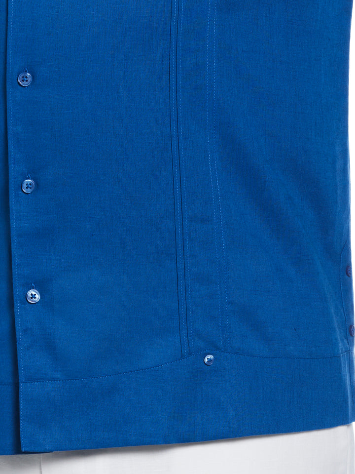 Big & Tall Linen Blend Guayabera Shirt (True Blue) 