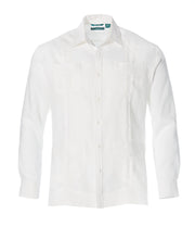 Big and Tall 100% Linen Long Sleeve 4 Pocket Guayabera (Bright White) 