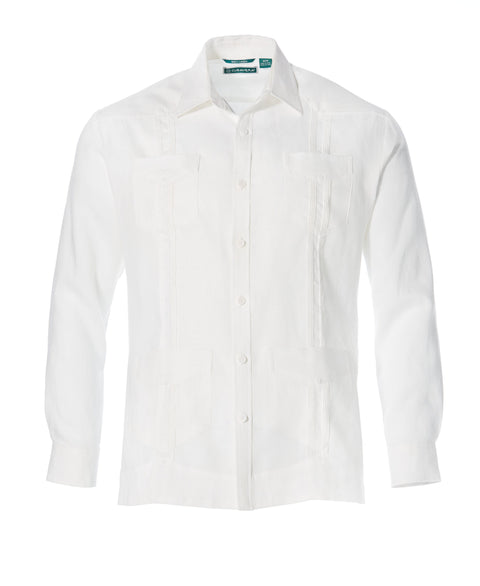 Big and Tall 100% Linen Long Sleeve 4 Pocket Guayabera (Bright White) 