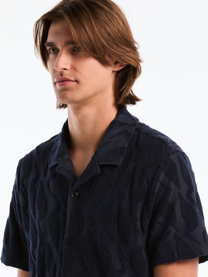 Jacquard Terry Camp Collar Polo (Dark Sapphire) 