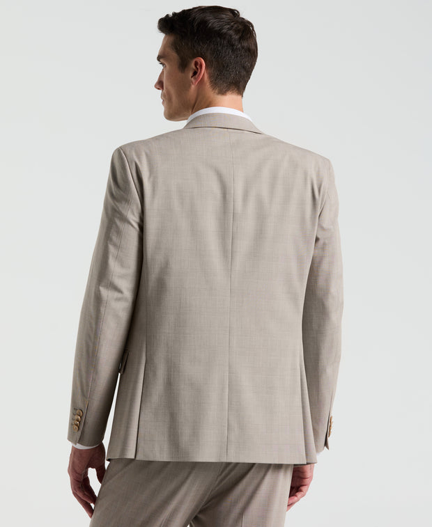 Slim Fit Plaid Print Suit Jacket (Tan) 