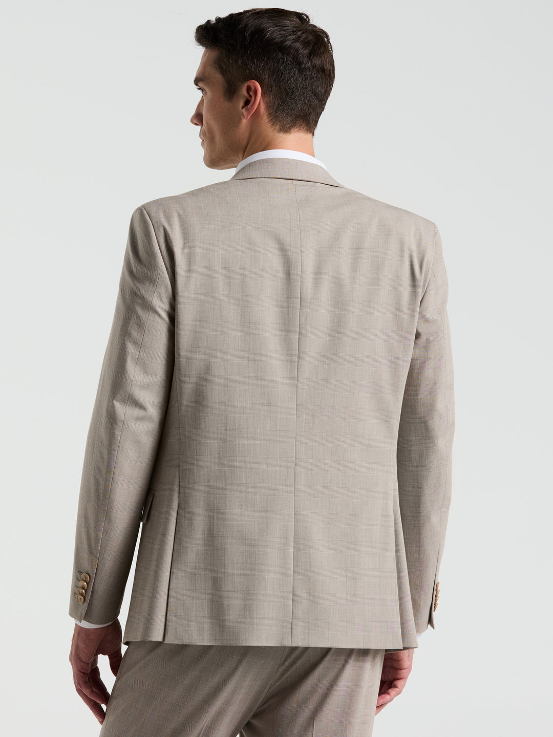 Slim Fit Plaid Print Suit Jacket (Tan) 