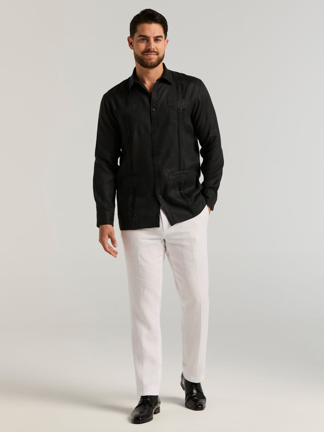 Linen Guayabera Shirt (Jet Black) 