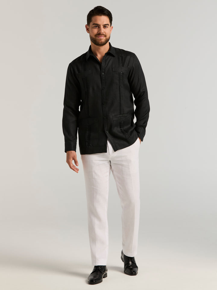 Linen Guayabera Shirt (Jet Black) 