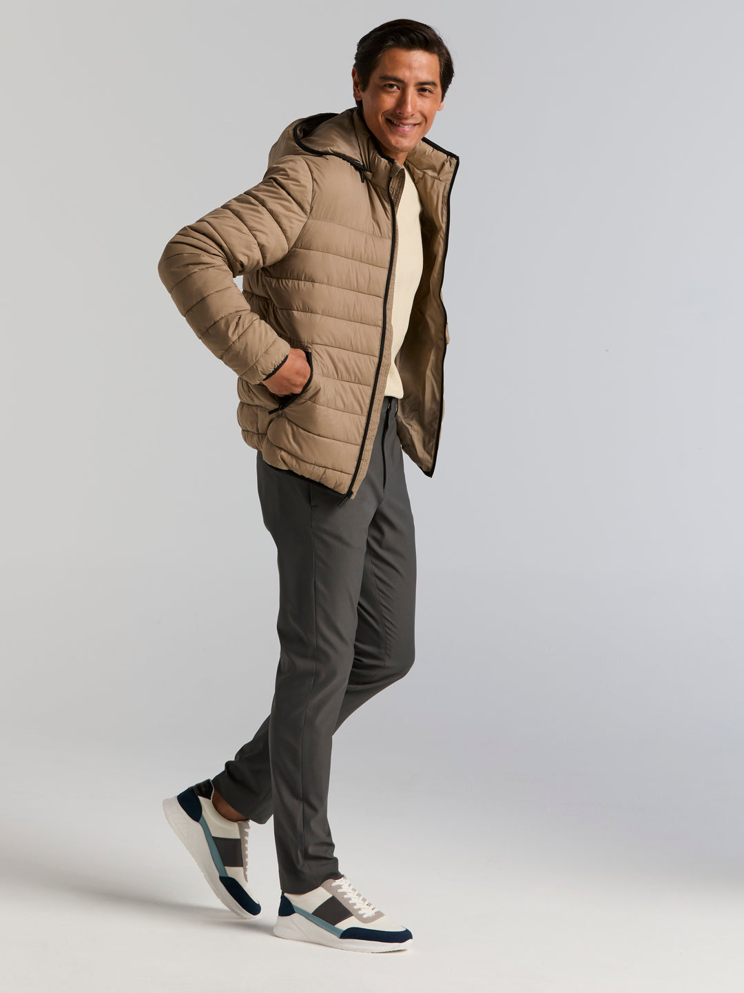 Lightweight Hooded Puffer Jacket (Desert Taupe) 