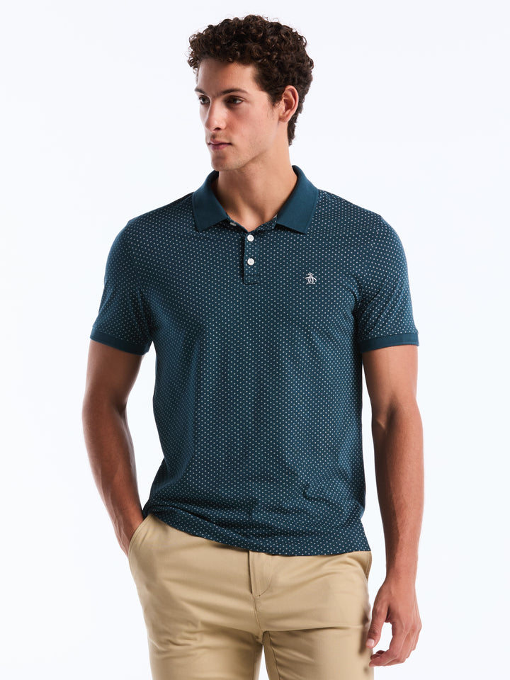Diamond Ditsy Print Cotton Polo Shirt (June Bug) 