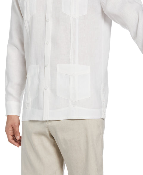 Big and Tall 100% Linen Long Sleeve 4 Pocket Guayabera (Bright White) 