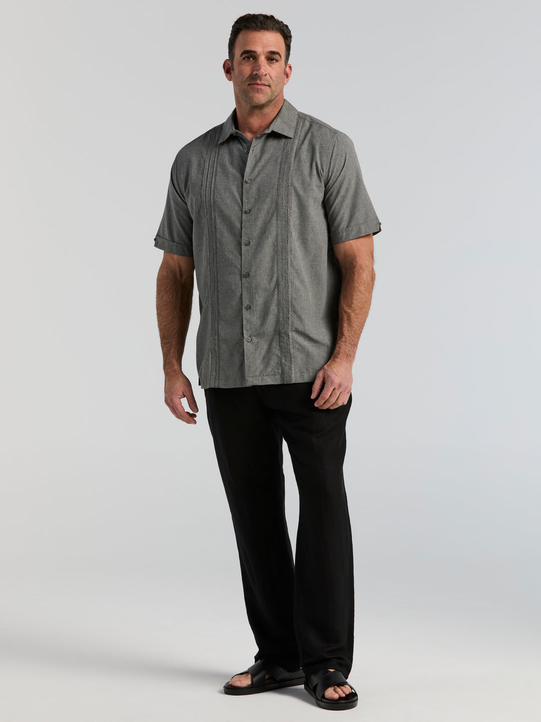 Big & Tall Chambray Geo Embroidery Shirt (Steeple Gray) 