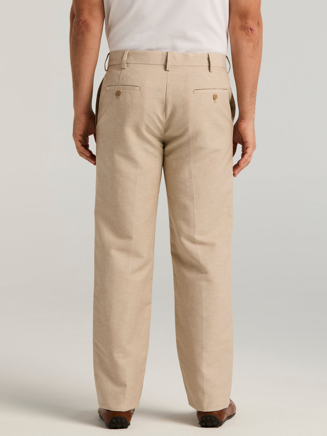 Linen Blend Flat Front Dress Pant (Khaki) 
