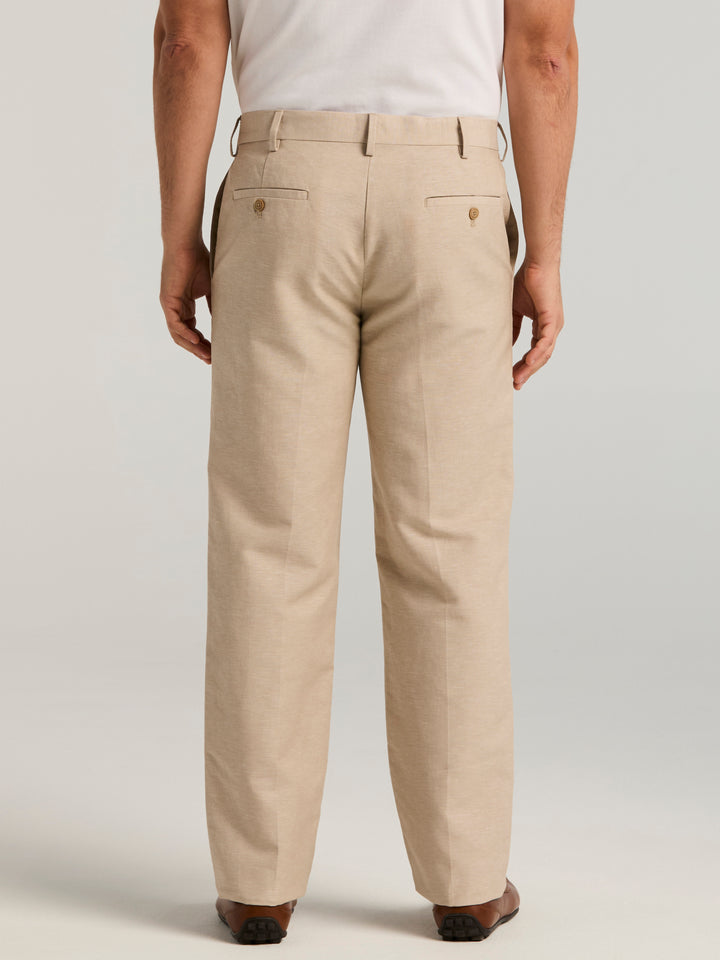 Linen Blend Flat Front Dress Pant (Khaki) 