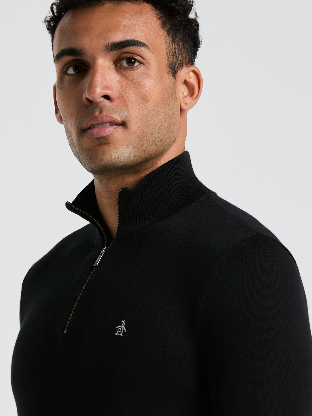 1/4 Zip Cotton Jersey Sweater (True Black) 