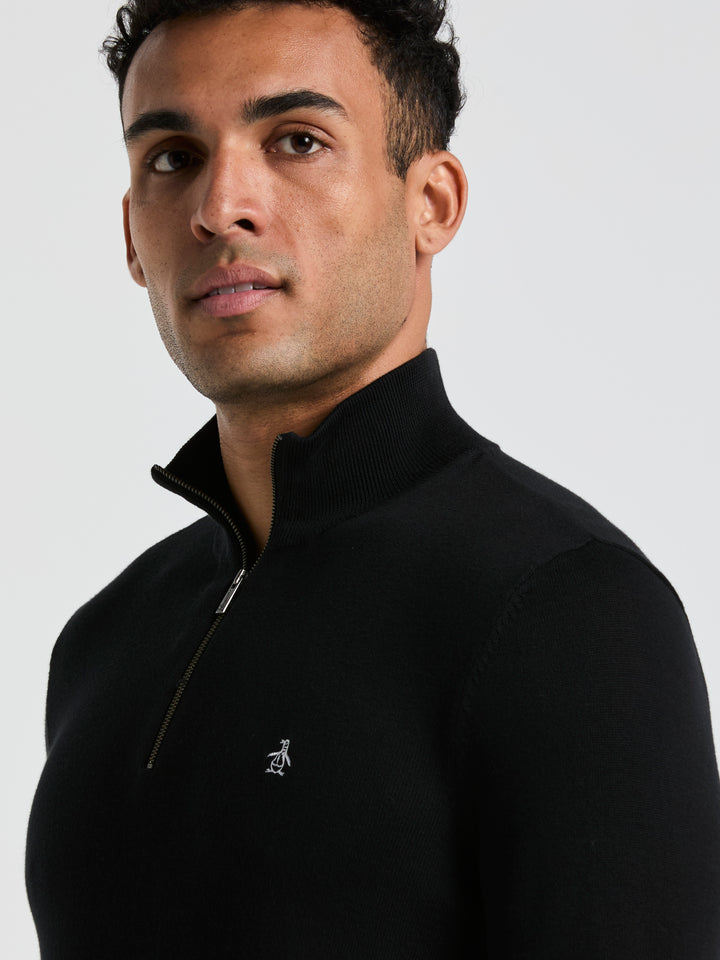 1/4 Zip Cotton Jersey Sweater (True Black) 