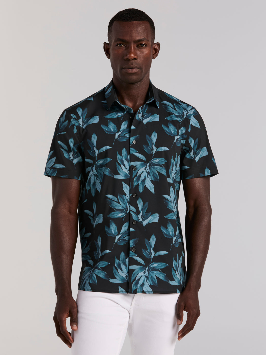 Magnolia Leaf Print Shirt (Black) 