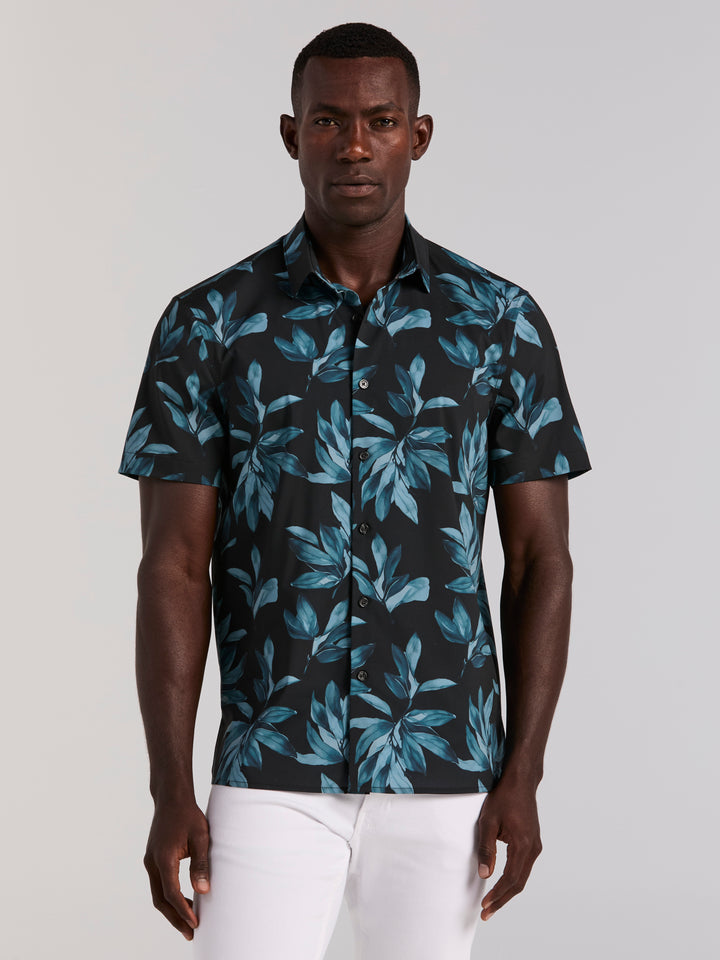 Magnolia Leaf Print Shirt (Black) 