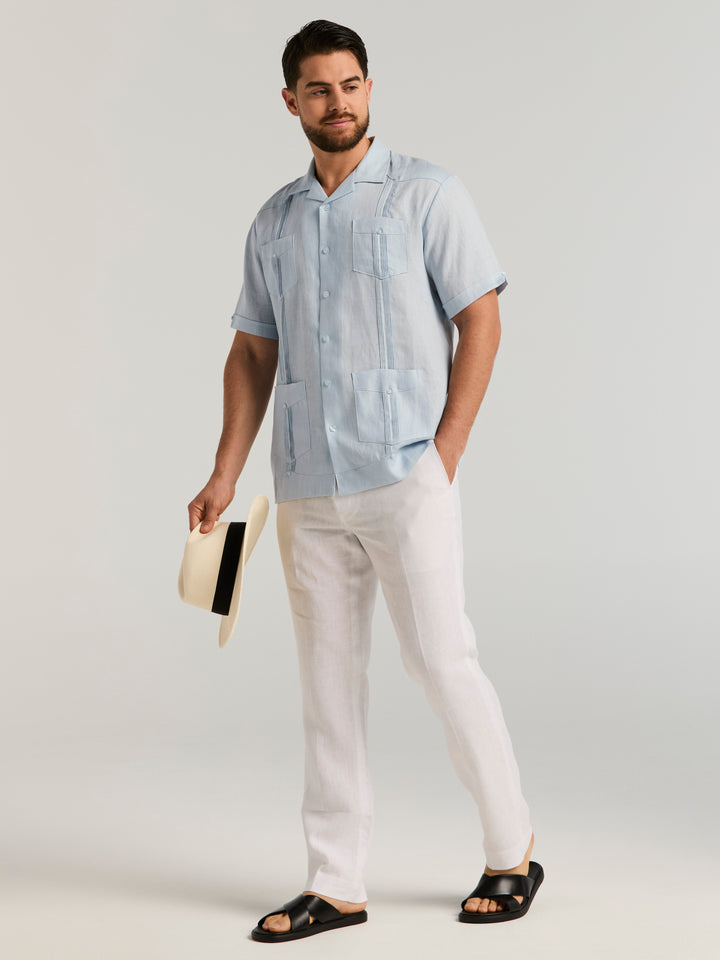 Delave Linen Flat Front Pant (Brilliant White) 
