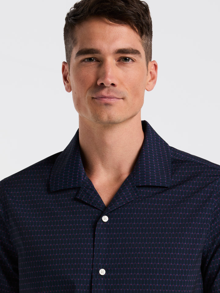 Hexagon Pop Print Camp Collar Shirt (Dark Sapphire) 