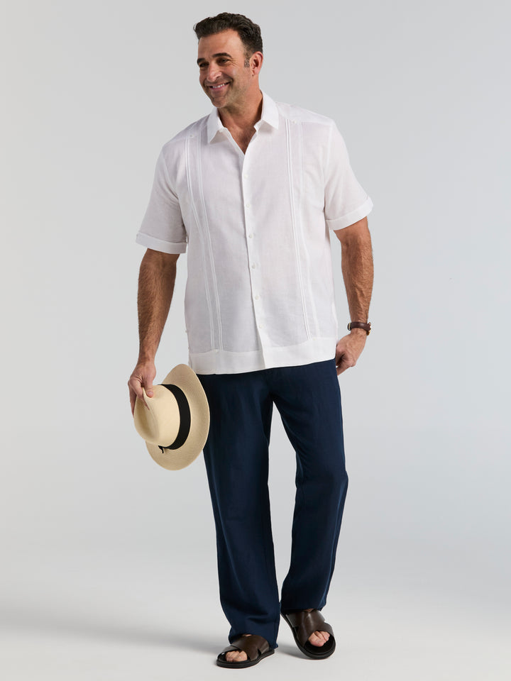 Big & Tall Linen Blend Guayabera Shirt (Brilliant White) 