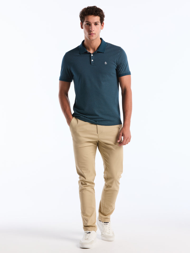 Diamond Ditsy Print Cotton Polo Shirt (June Bug) 