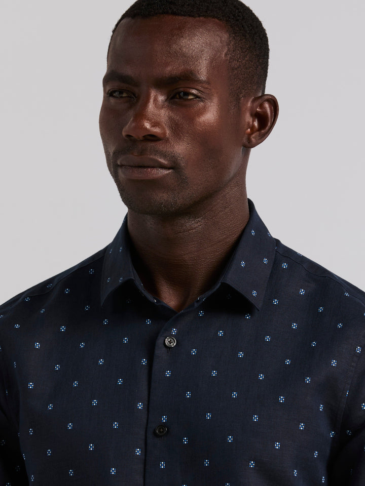 Untuck Geo Dot Print Long Sleeve Shirt (Dark Sapphire) 