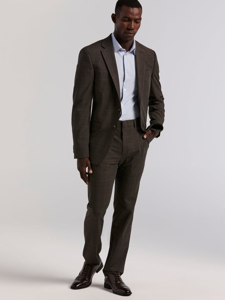 Slim Brown Windowpane Suit Pant (Brown) 