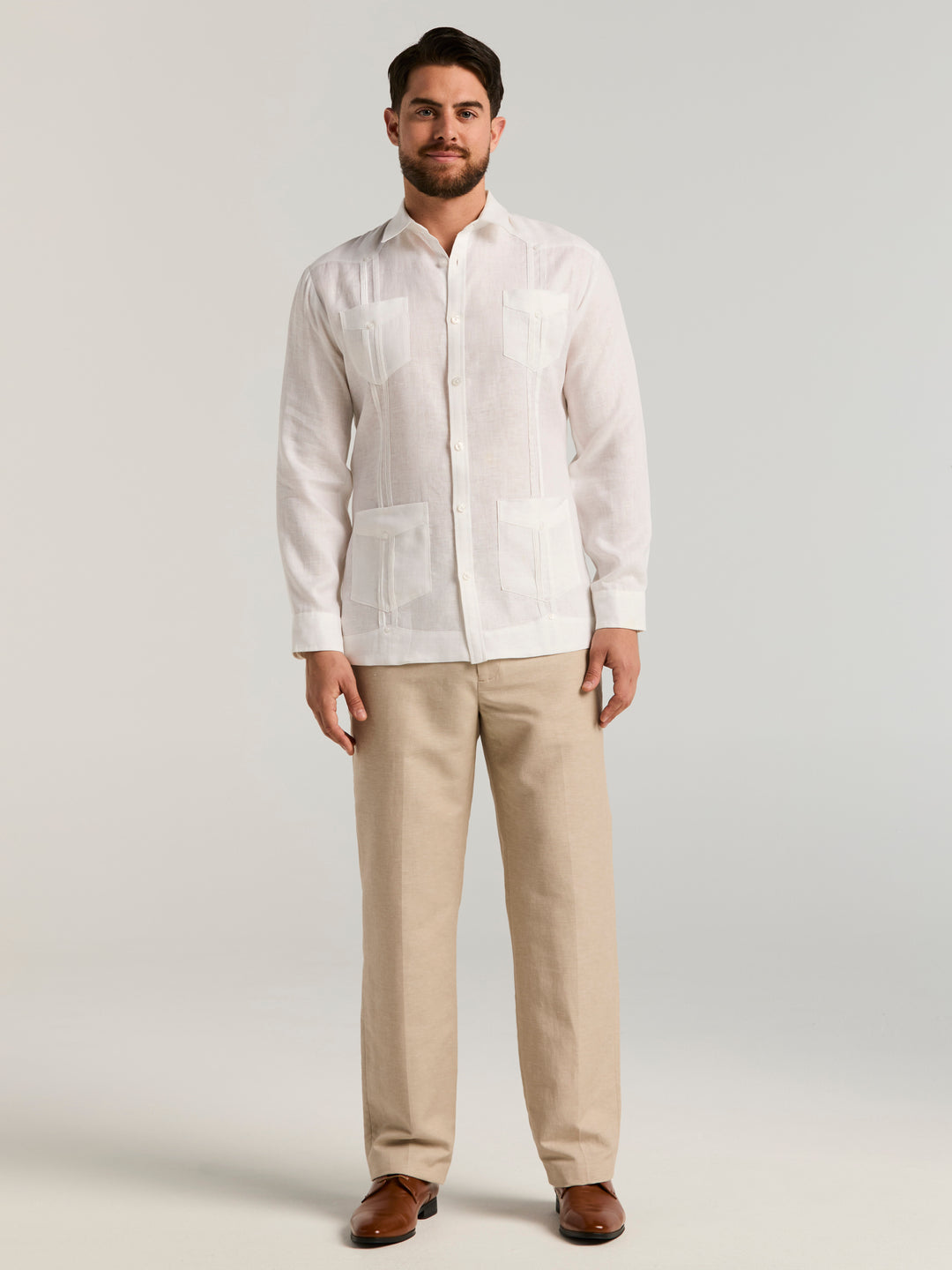 Linen Guayabera Shirt (Bright White) 