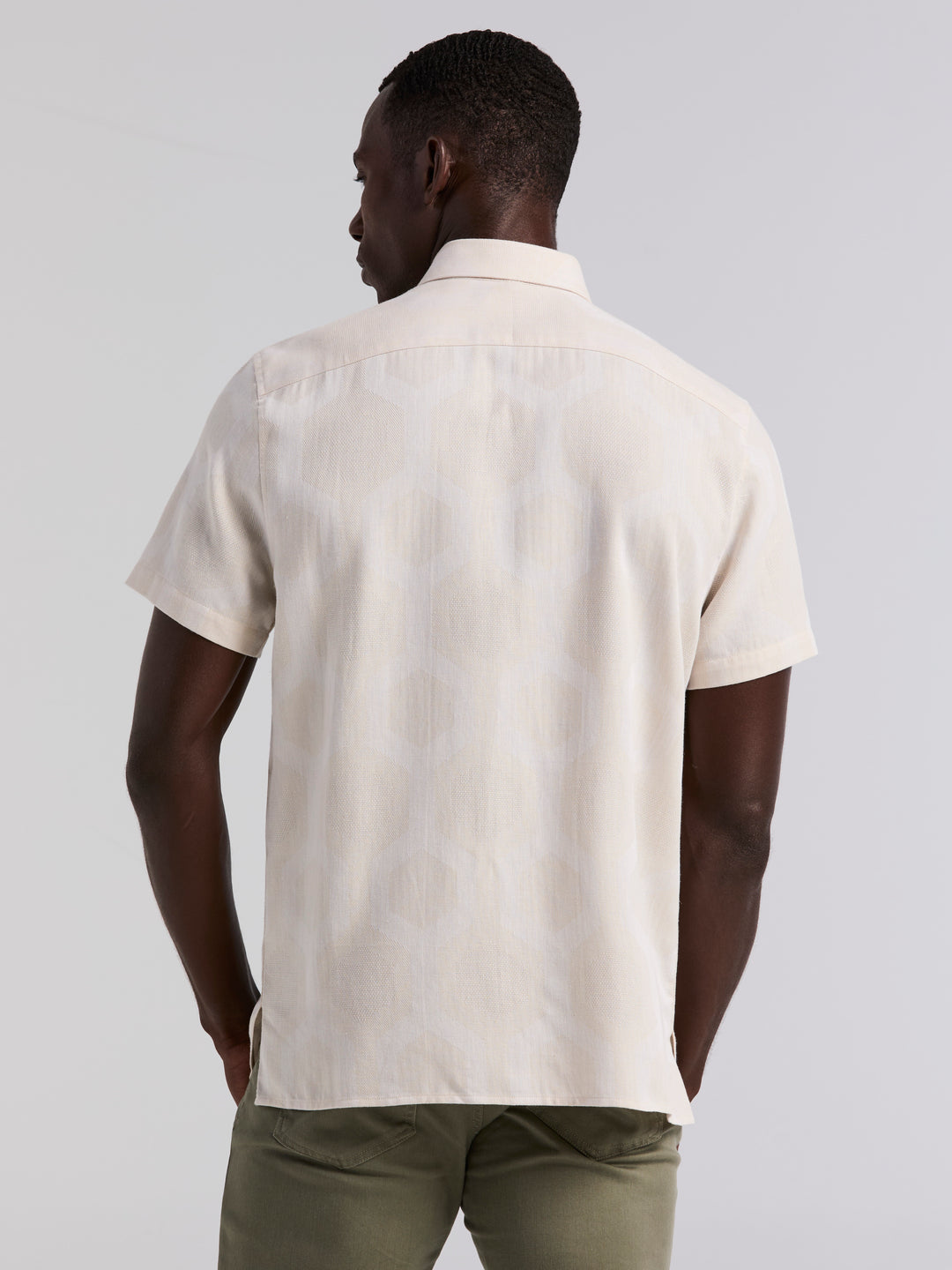 Large Geo Jacquard Cotton Linen Shirt (Silver Birch) 