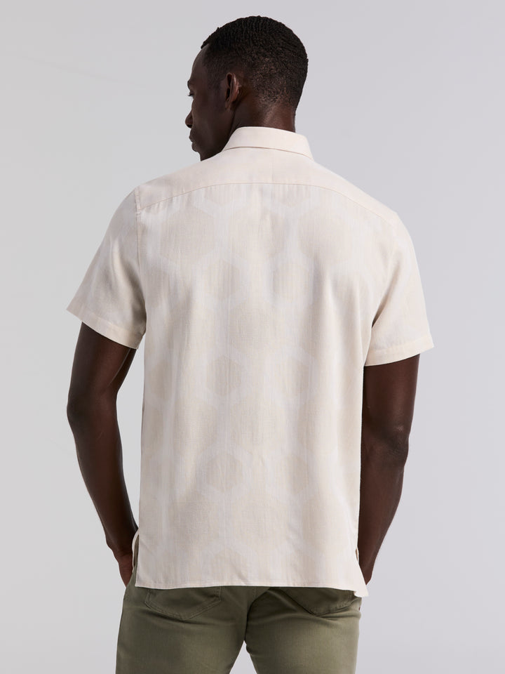 Large Geo Jacquard Cotton Linen Shirt (Silver Birch) 