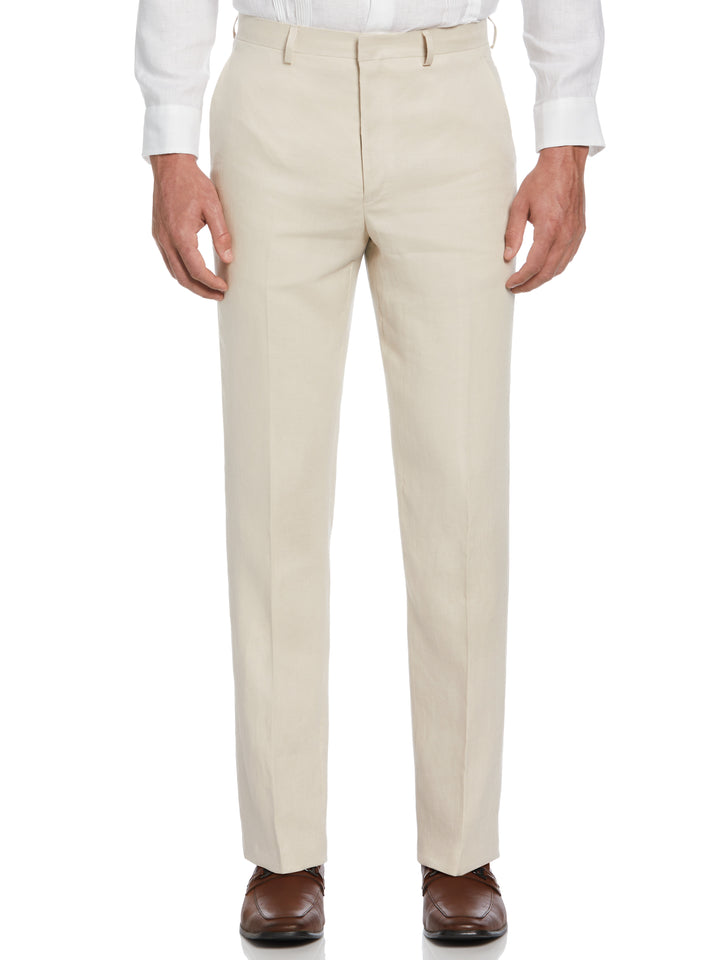 100% Linen Solid Flat Front Pant (Oatmeal) 
