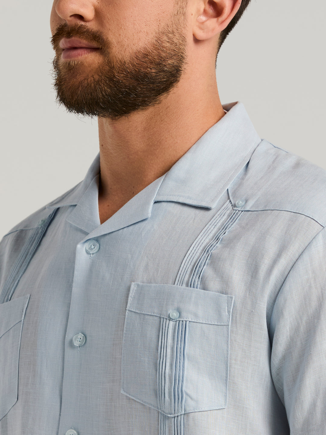 Linen Short Sleeve Guayabera Shirt (Cashmere Blue) 