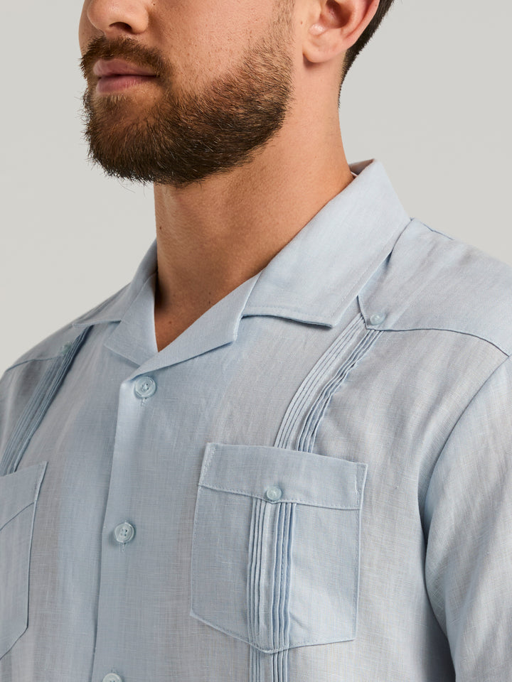 Linen Short Sleeve Guayabera Shirt (Cashmere Blue) 